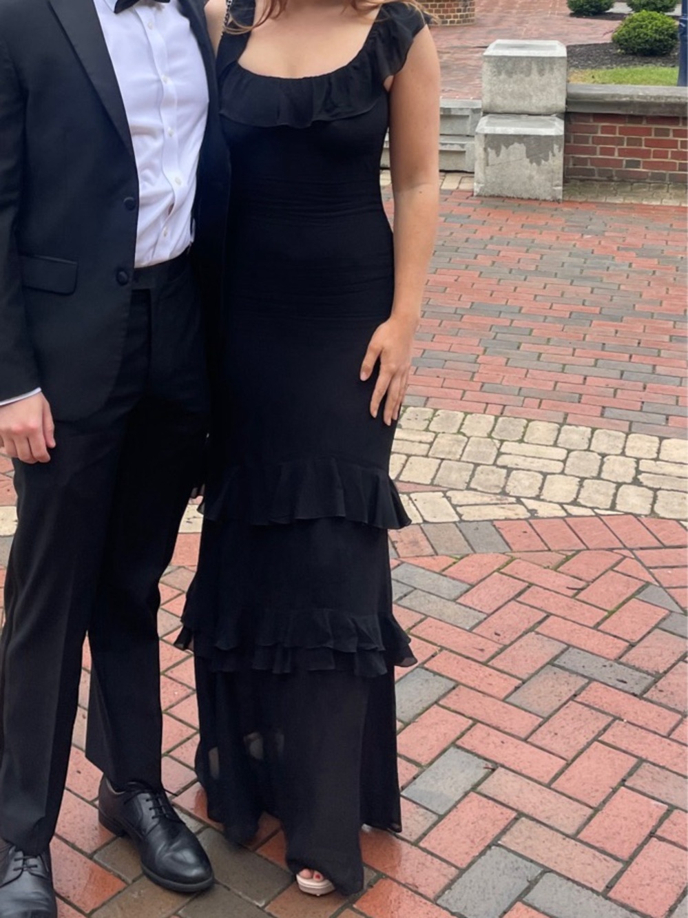 NEW Reformation Tripoli Dress Black Maxi Ruffle Tiered Cap Sleeve Fitted Gown 2 - Picture 10 of 11